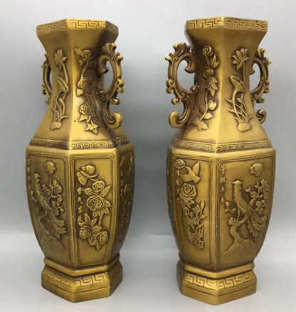 China brass six Angle vase crafts statue A pair