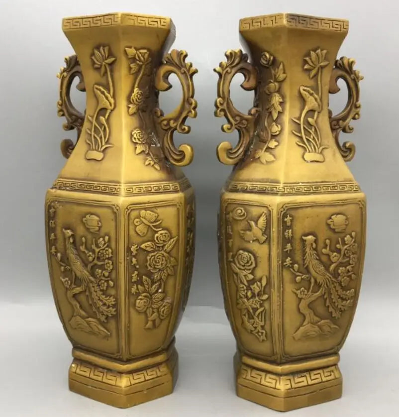 China brass six Angle vase crafts statue A pair