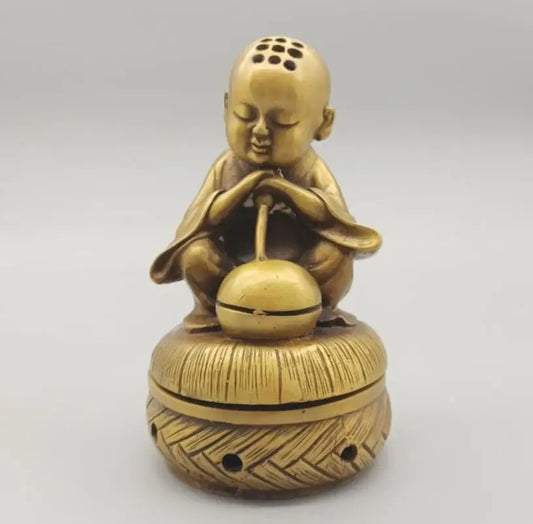 China brass small monk Incense burner crafts statue
