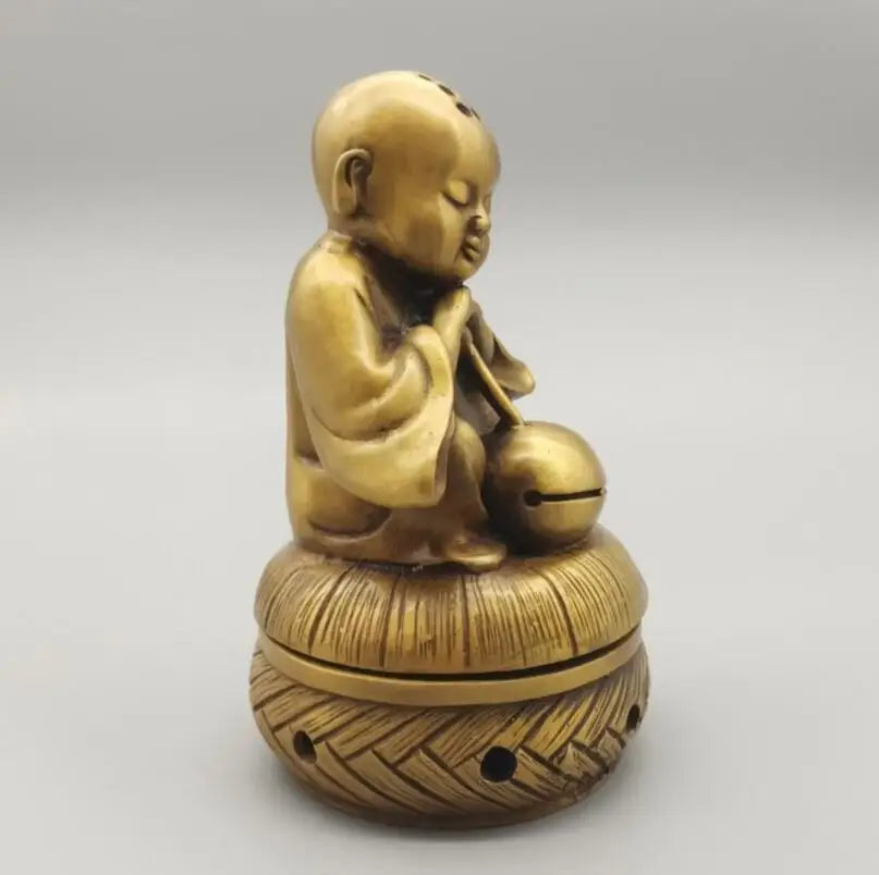 China brass small monk Incense burner crafts statue