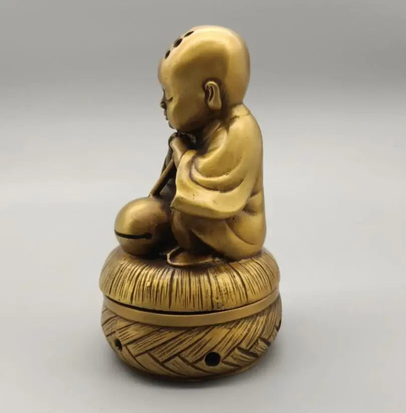 China brass small monk Incense burner crafts statue