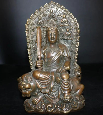China brass take sword Manjushri Bodhisattva crafts statue