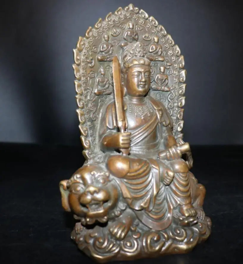 China brass take sword Manjushri Bodhisattva crafts statue