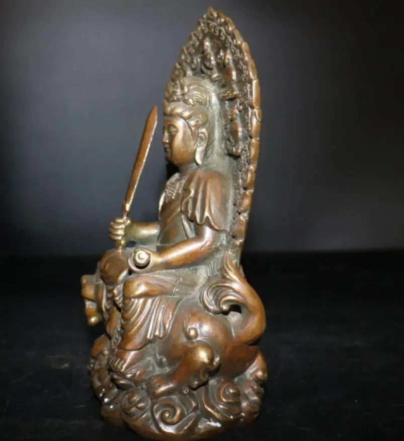 China brass take sword Manjushri Bodhisattva crafts statue