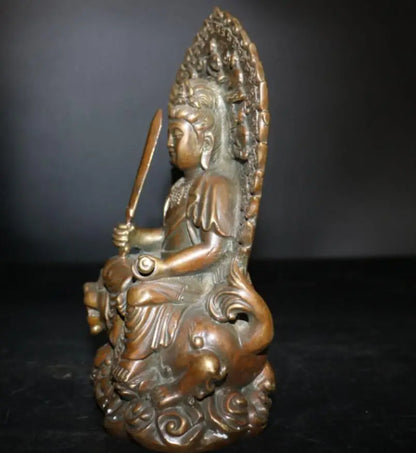 China brass take sword Manjushri Bodhisattva crafts statue