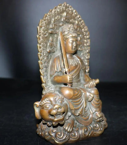 China brass take sword Manjushri Bodhisattva crafts statue