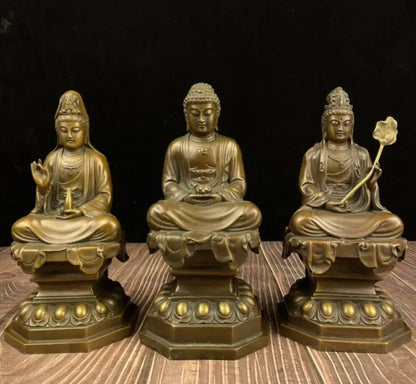China brass three Saints Buddha crafts statue A set