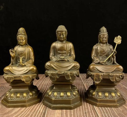 China brass three Saints Buddha crafts statue A set