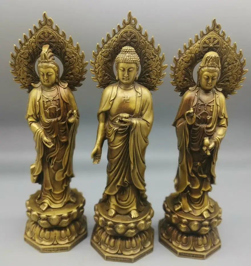 China brass three Saints Buddha crafts statue A set