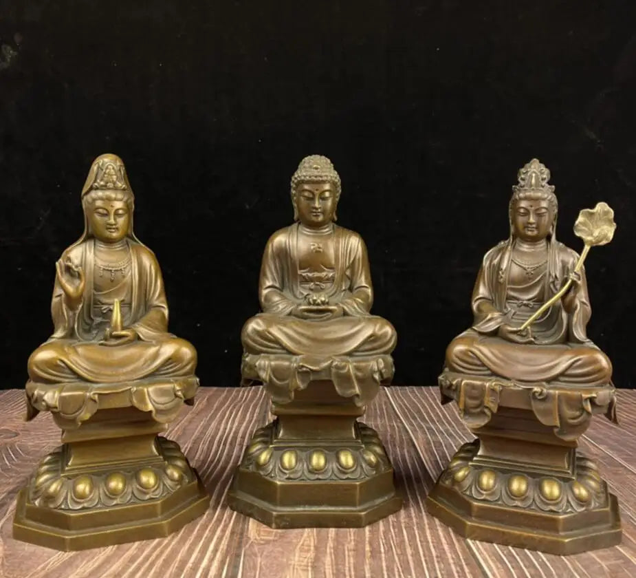 China brass three Saints Buddha crafts statue A set