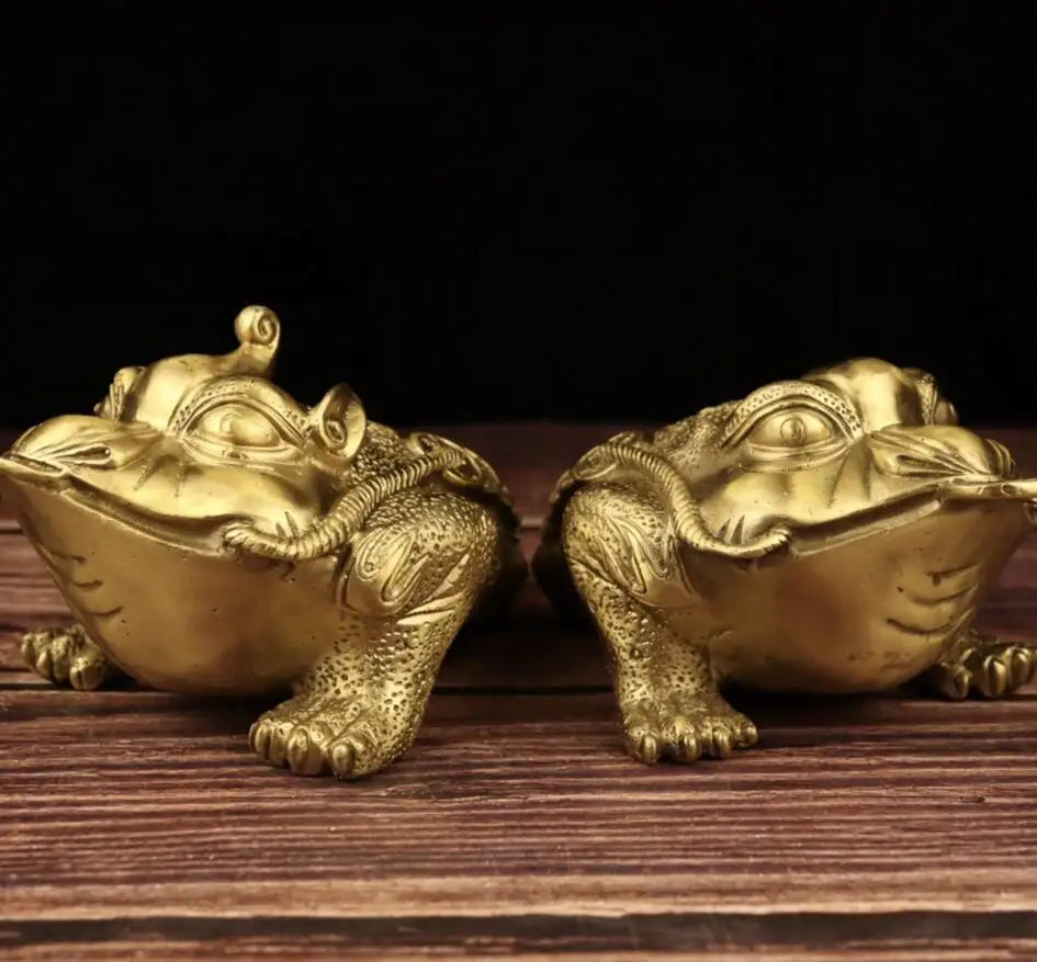 China brass three foot gold toad crafts statue A pair
