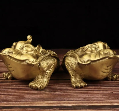 China brass three foot gold toad crafts statue A pair