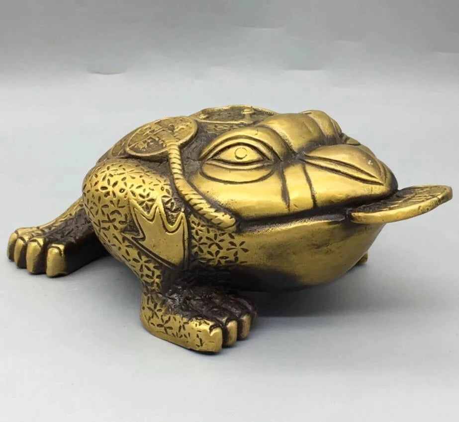 China brass three foot gold toad wealth crafts statue