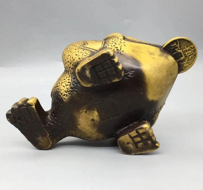 China brass three foot gold toad wealth crafts statue