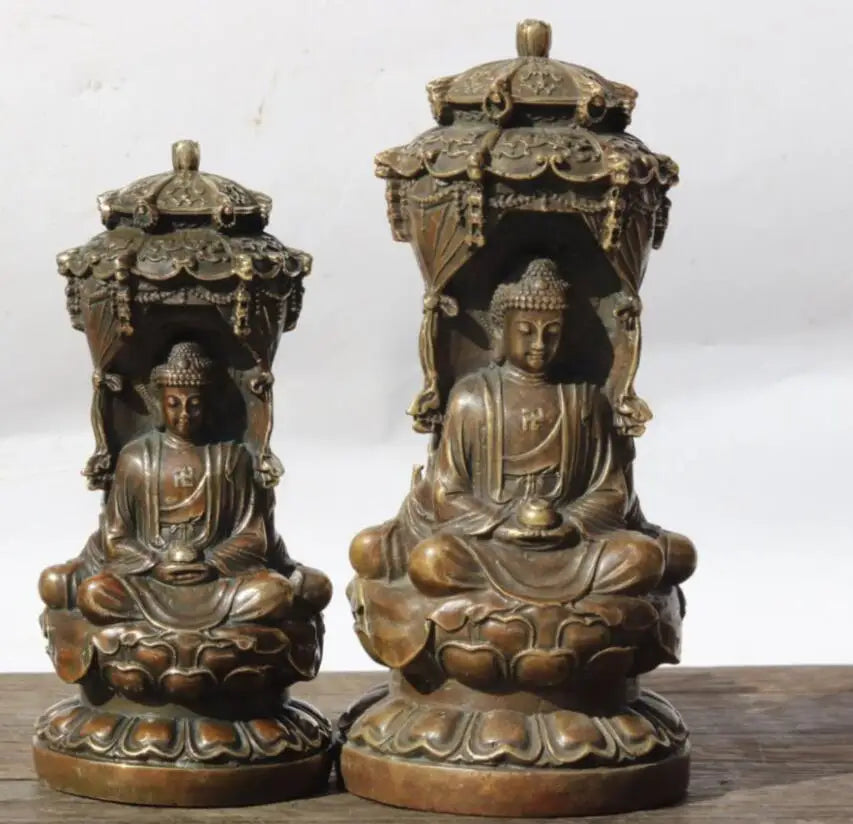 China brass three sides Guanyin bodhisattva crafts statue