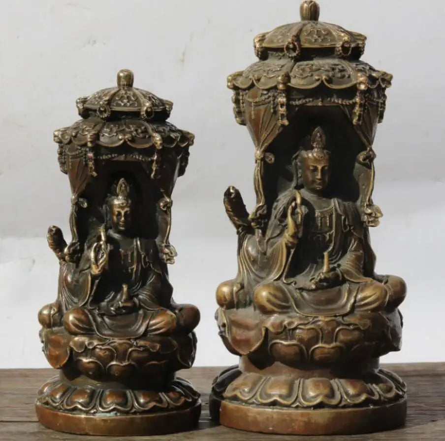 China brass three sides Guanyin bodhisattva crafts statue