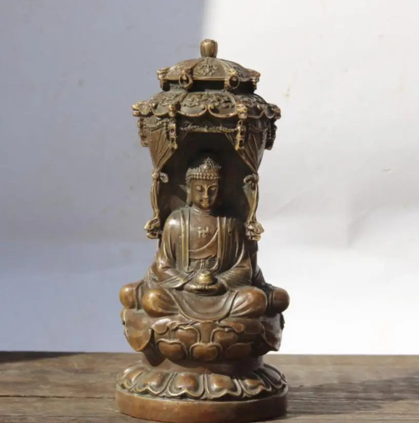 China brass three sides Guanyin bodhisattva crafts statue
