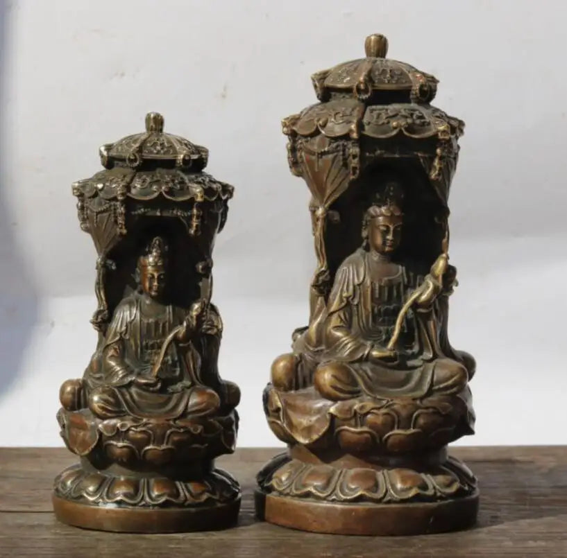 China brass three sides Guanyin bodhisattva crafts statue