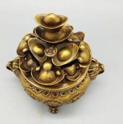 China brass treasure bowl Ingots Incense burner crafts statue