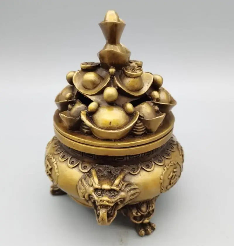 China brass treasure bowl Ingots Incense burner crafts statue