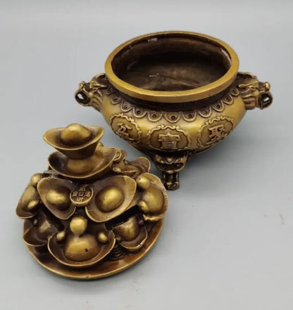 China brass treasure bowl Ingots Incense burner crafts statue