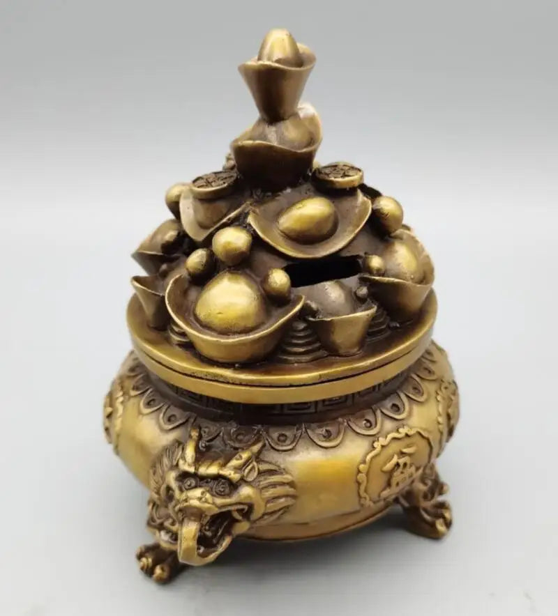 China brass treasure bowl Ingots Incense burner crafts statue
