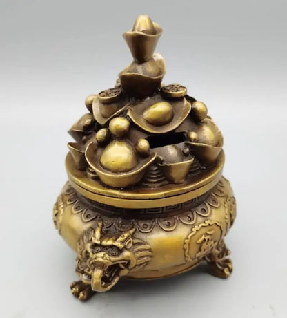 China brass treasure bowl Ingots Incense burner crafts statue