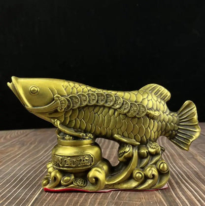 China brass treasure bowl fish wealth crafts statue