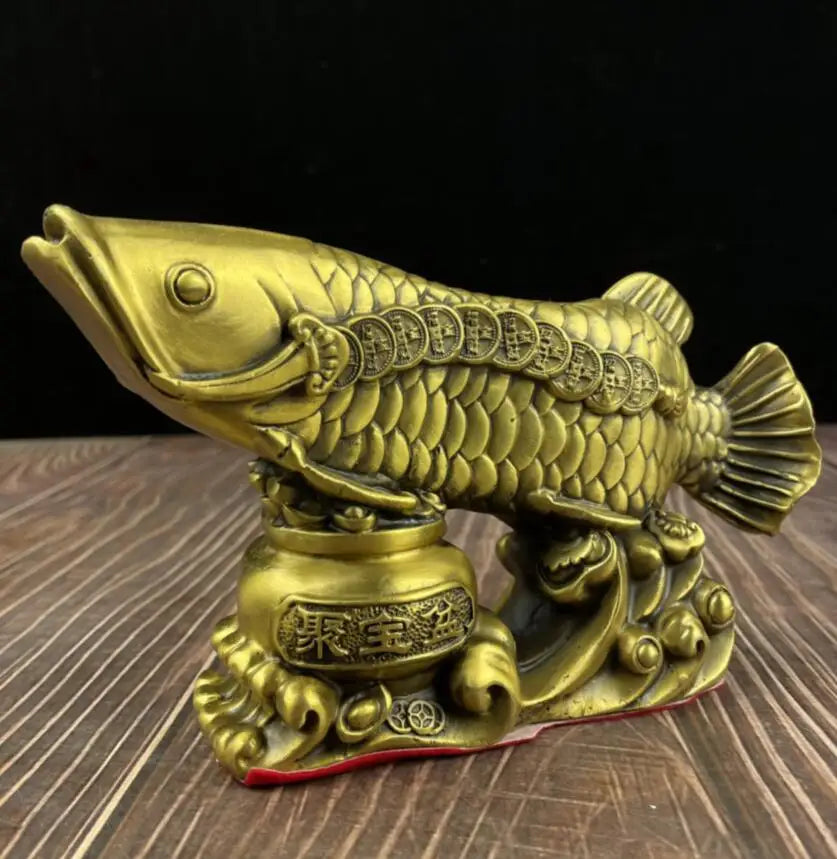 China brass treasure bowl fish wealth crafts statue