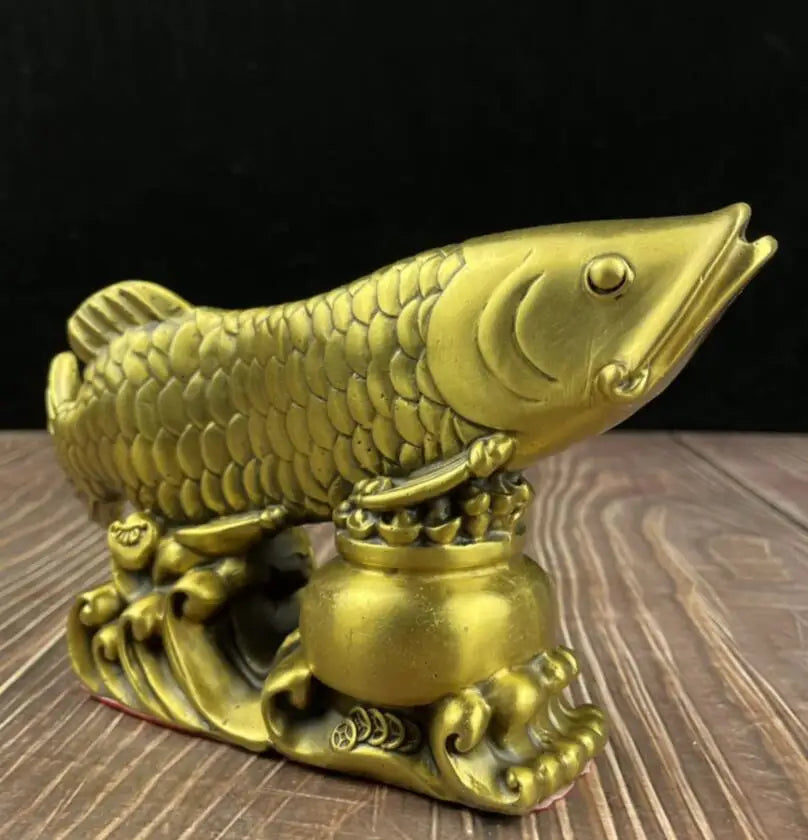 China brass treasure bowl fish wealth crafts statue