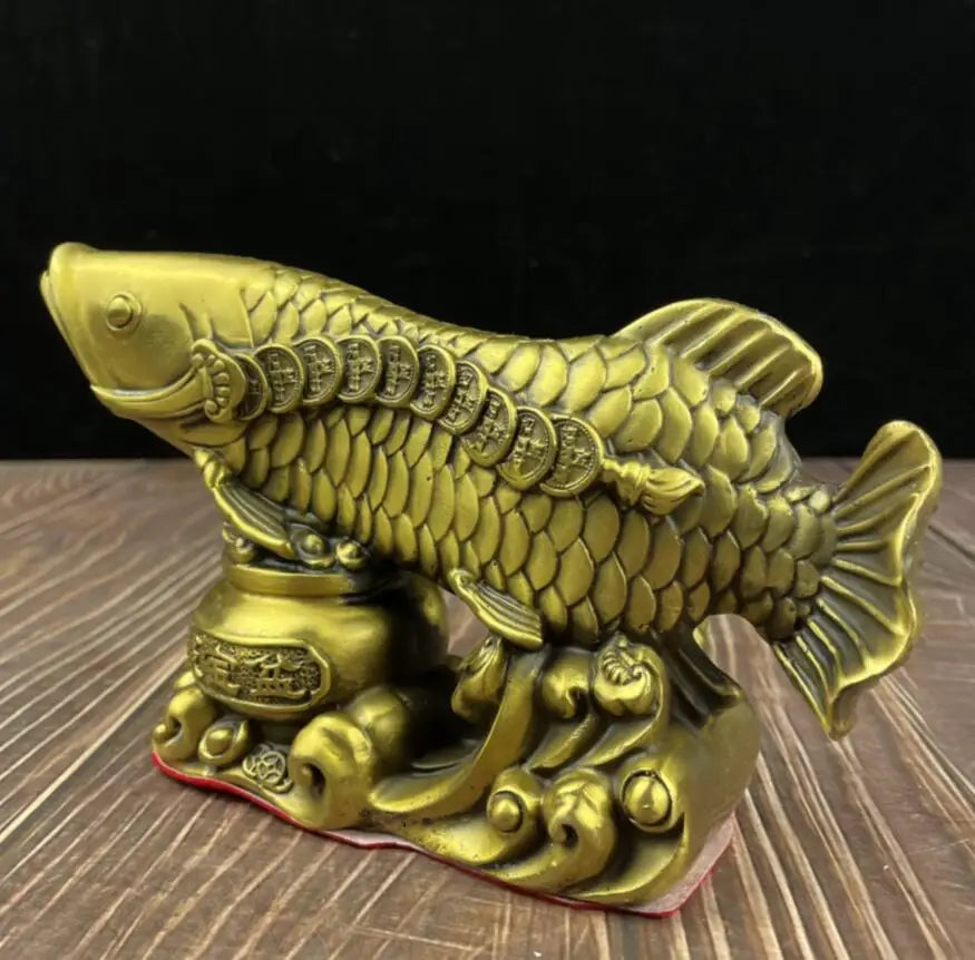 China brass treasure bowl fish wealth crafts statue