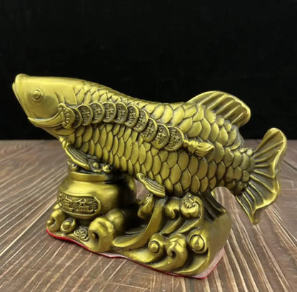 China brass treasure bowl fish wealth crafts statue
