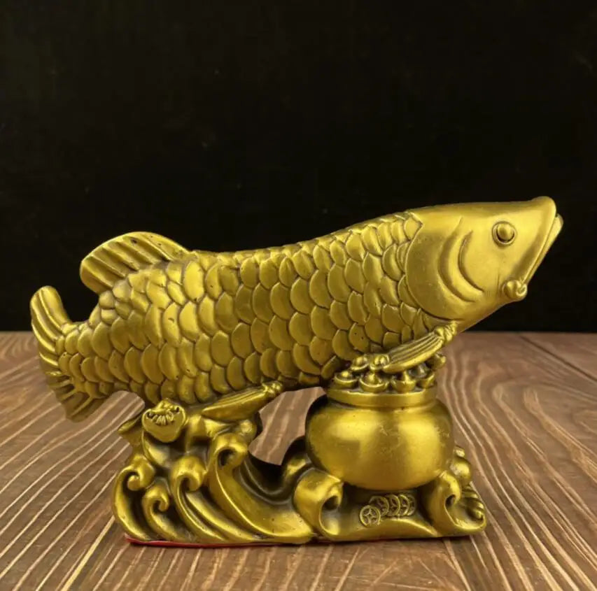 China brass treasure bowl fish wealth crafts statue
