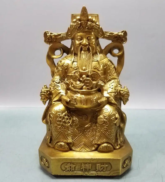 China brass treasure bowl god of wealth crafts statue