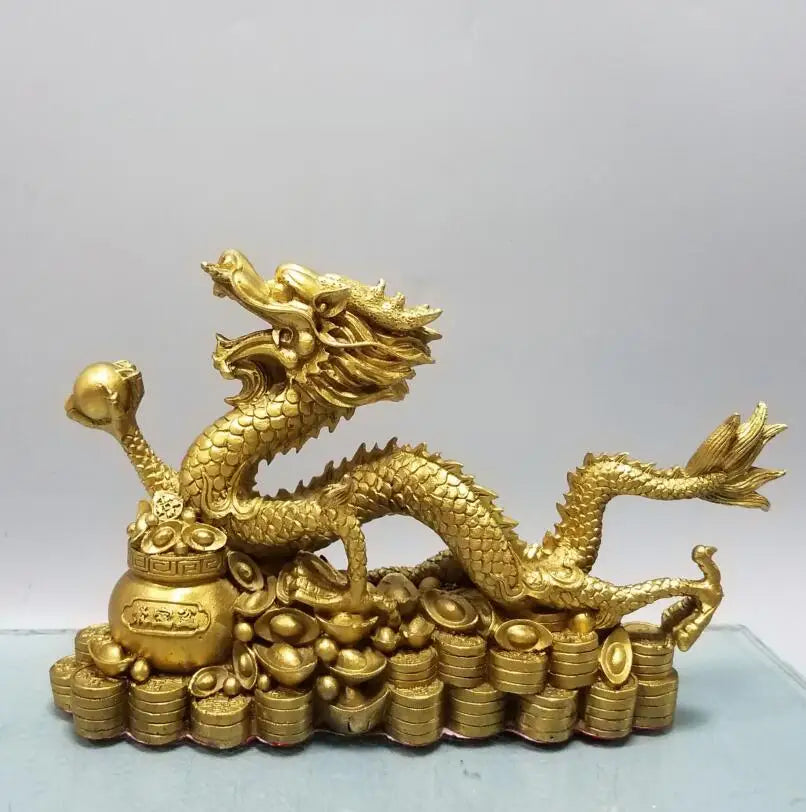 China brass treasure bowl recruit wealth dragon crafts statue