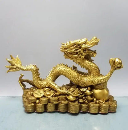 China brass treasure bowl recruit wealth dragon crafts statue