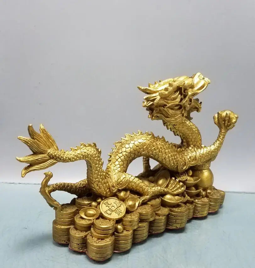 China brass treasure bowl recruit wealth dragon crafts statue