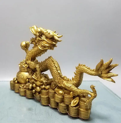 China brass treasure bowl recruit wealth dragon crafts statue