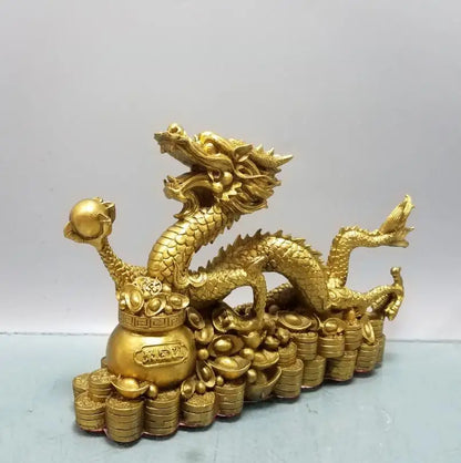 China brass treasure bowl recruit wealth dragon crafts statue