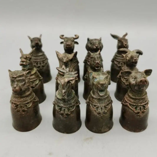 China brass twelve zodiac beast head wine cup crafts statue A set