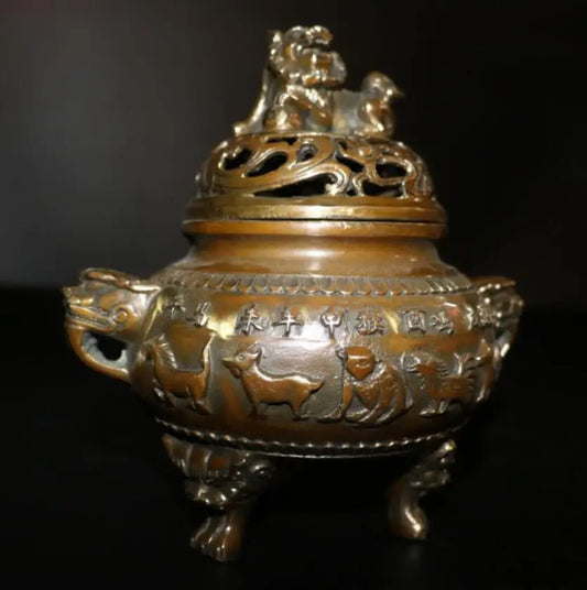 China brass twelve zodiac incense burner crafts statue