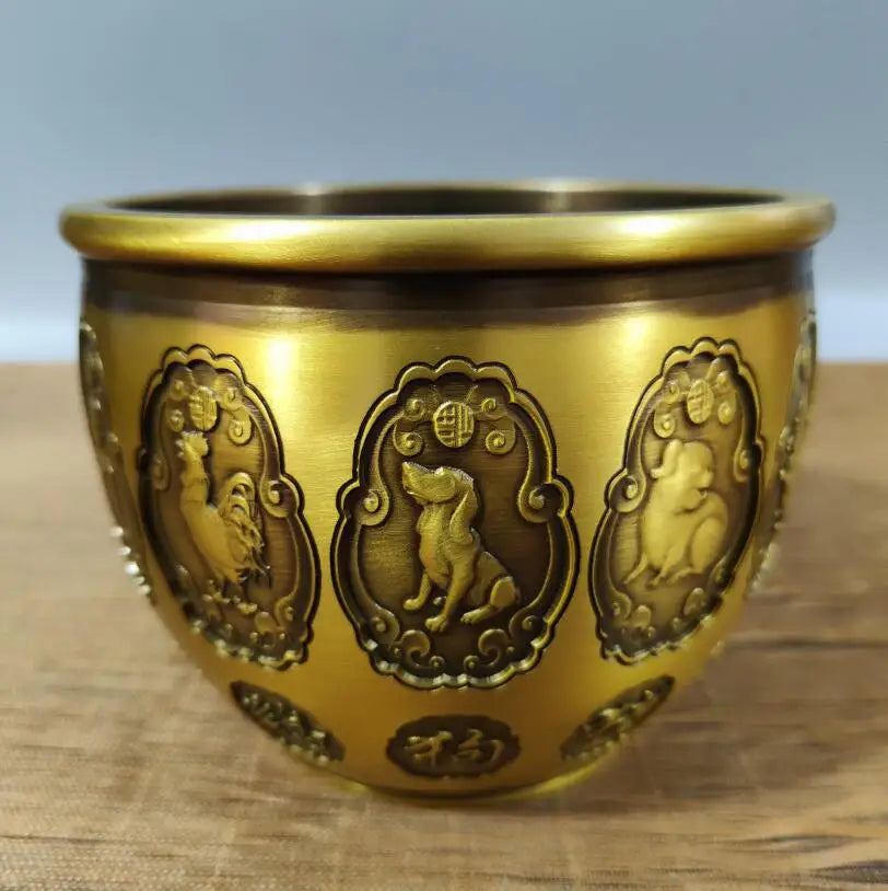China brass twelve zodiac recruit wealth tank crafts statue