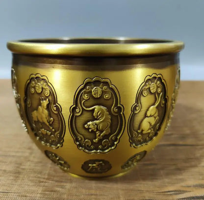 China brass twelve zodiac recruit wealth tank crafts statue