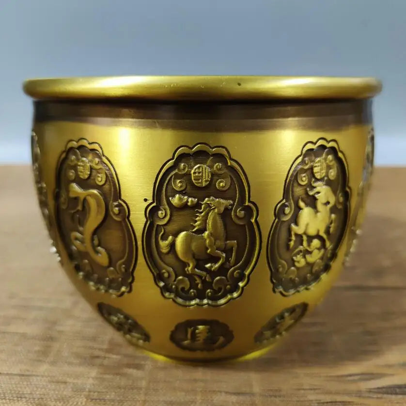 China brass twelve zodiac recruit wealth tank crafts statue