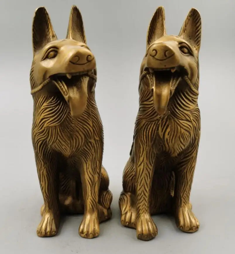 China brass wealth dog crafts statue A pair