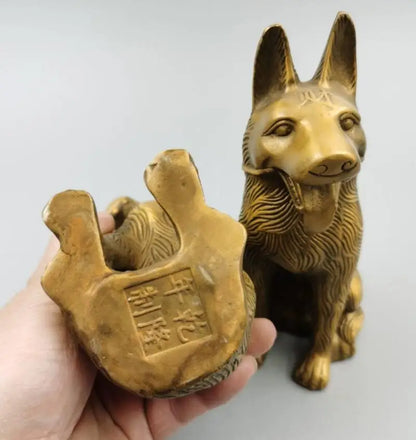 China brass wealth dog crafts statue A pair