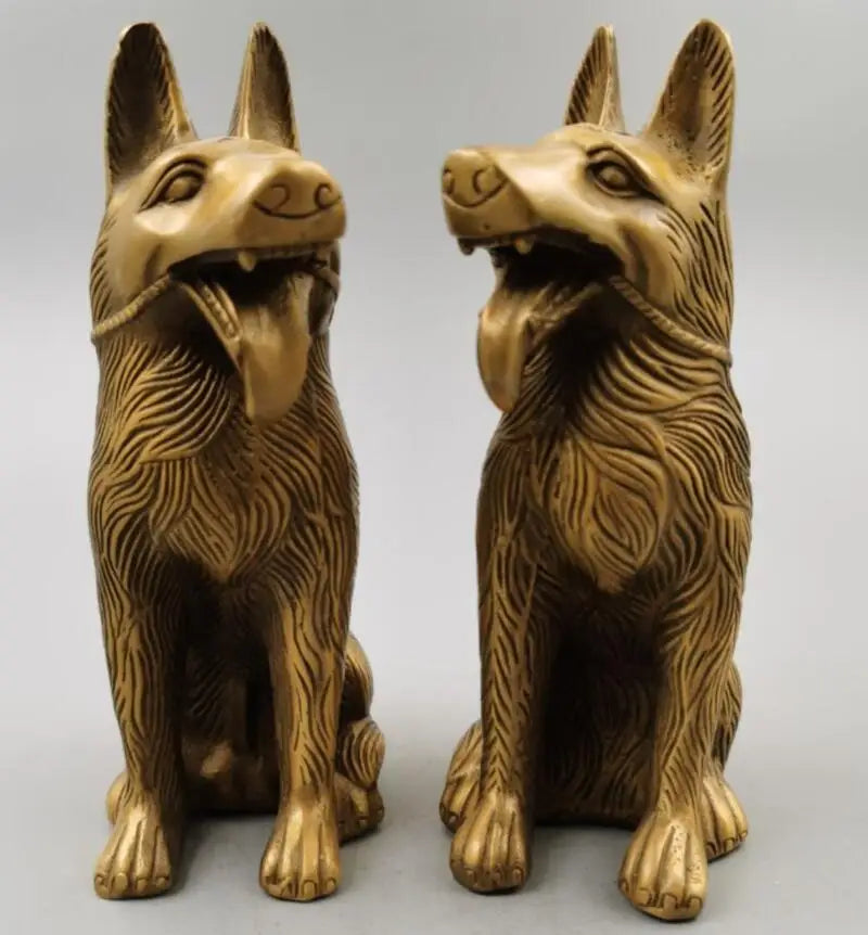 China brass wealth dog crafts statue A pair