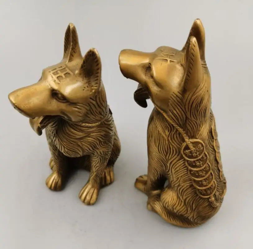 China brass wealth dog crafts statue A pair