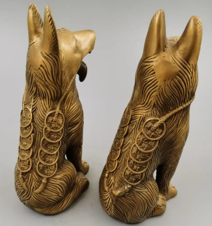 China brass wealth dog crafts statue A pair