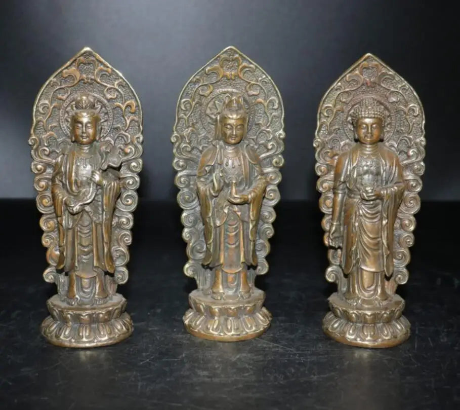 China brass west Fong three Buddha crafts statue A set